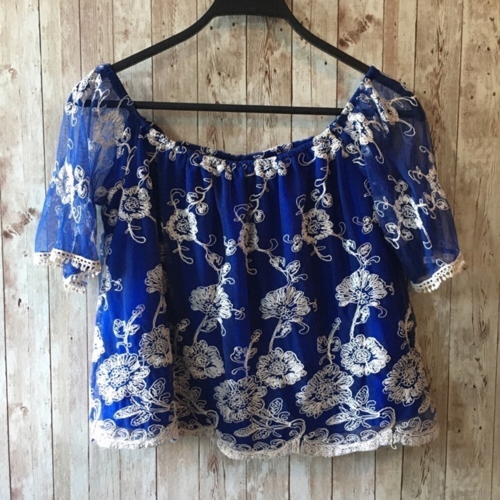 LOVERS+FRIENDS Life’s a beach floral blue top S - Picture 2 of 9